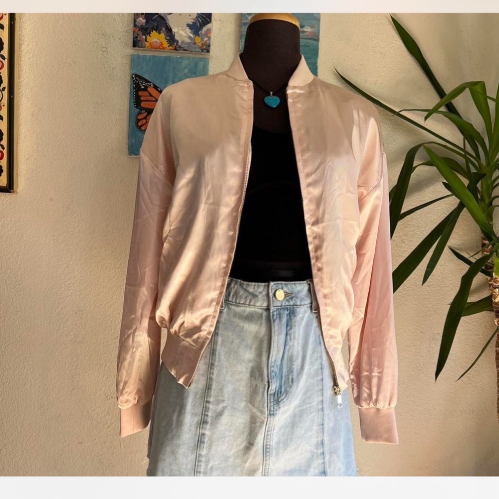 Forever 21 Blush Satin Bomber Jacket